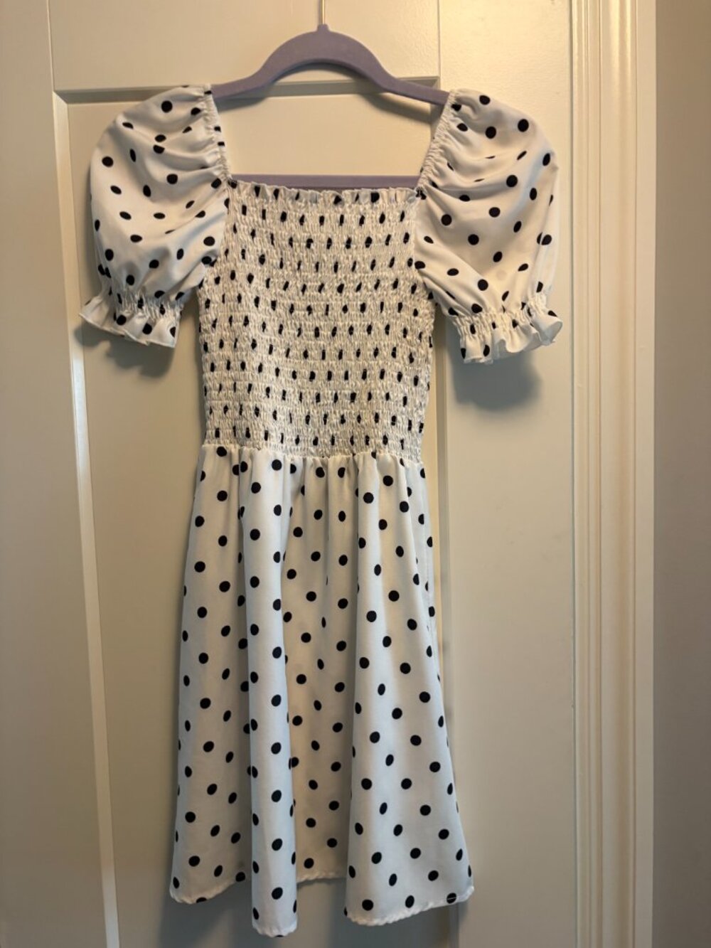 Girl's Black & White Polka Dot Smocked Dress - Size 12